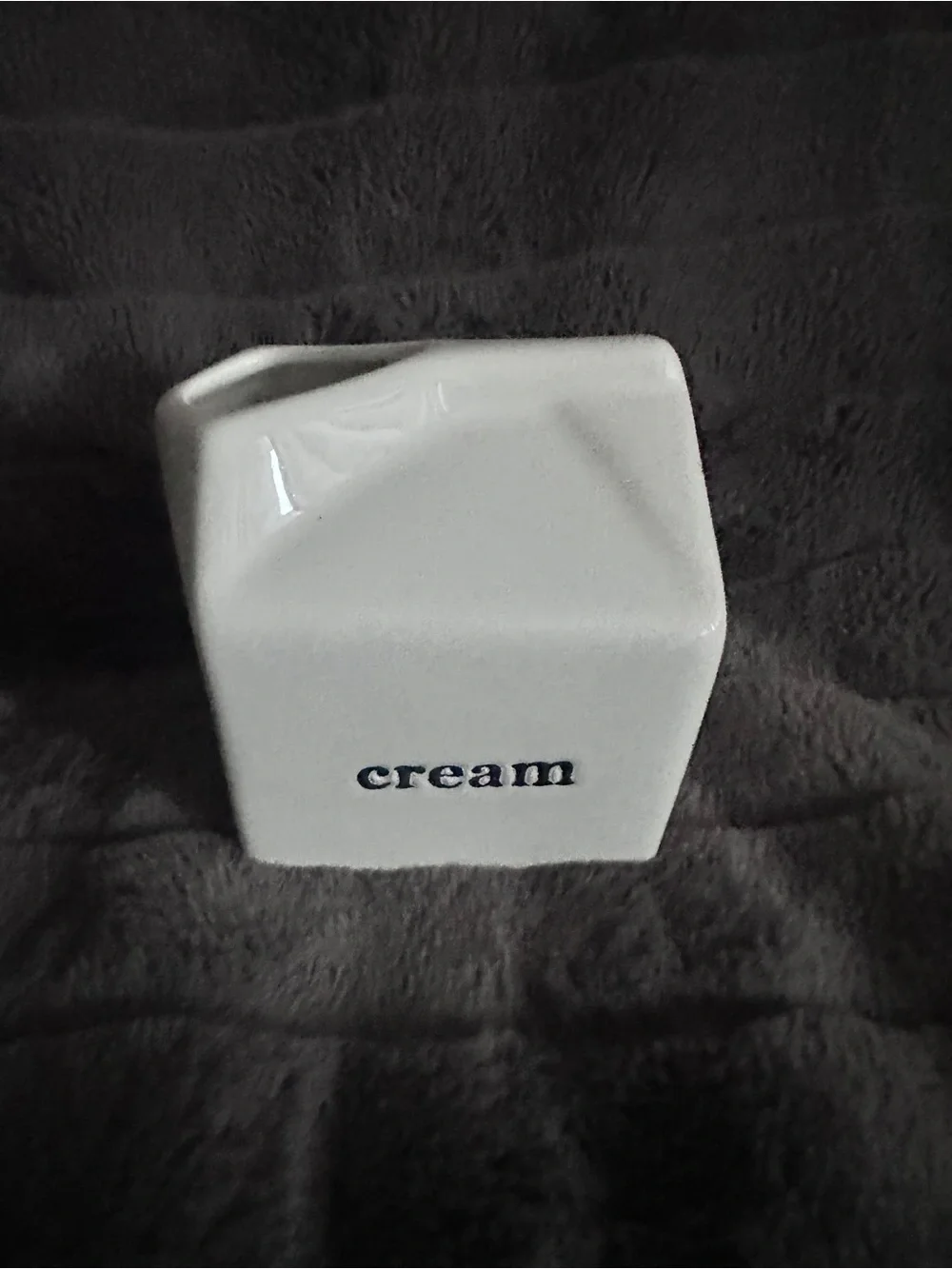 White Ceramic Cream Pitcher with Navy Lettering